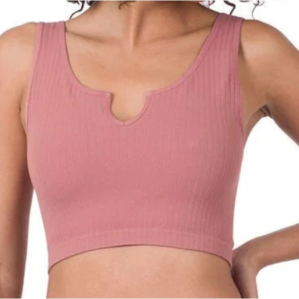 New Women's Pink Ribbed Crop Top Bralette Tank